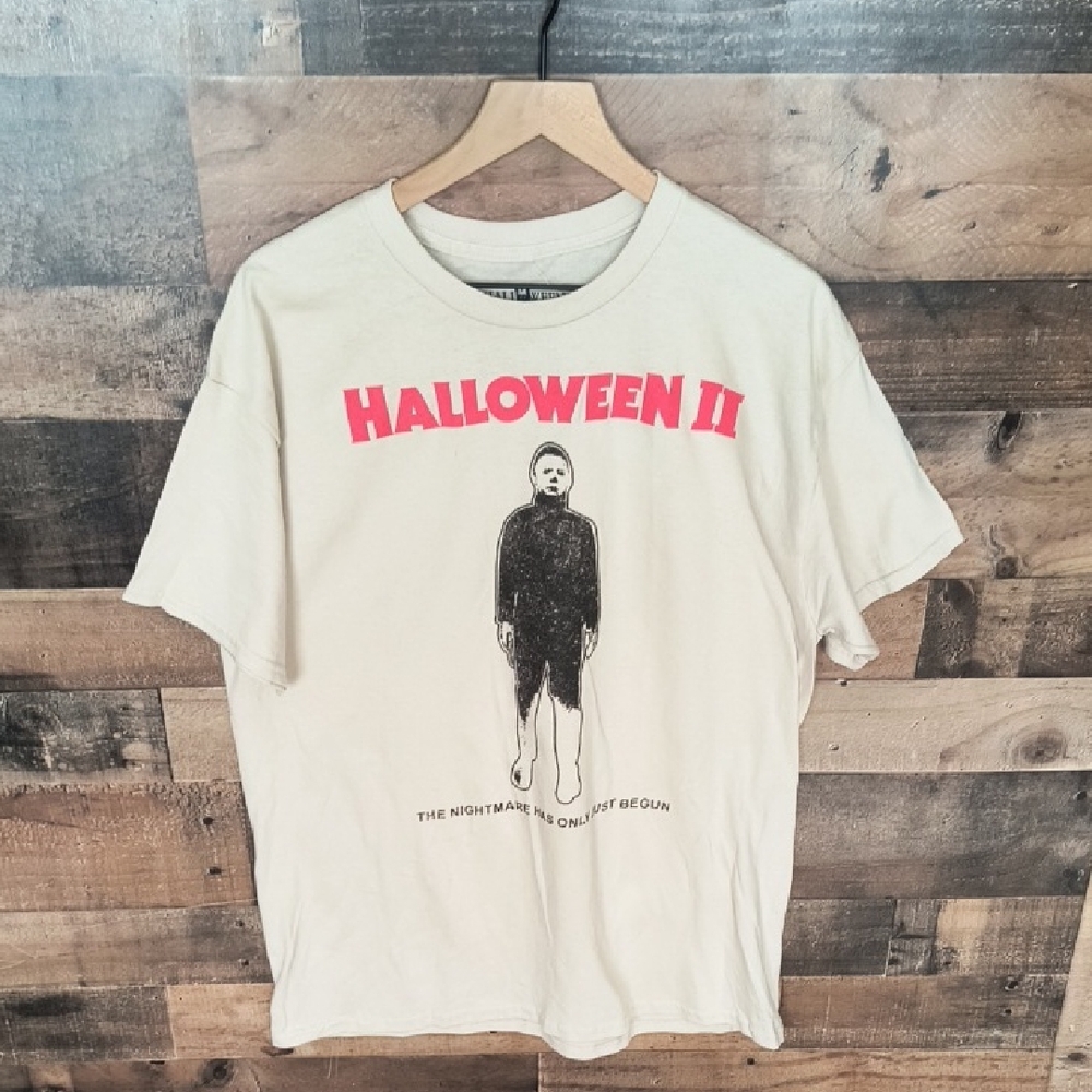 Halloween II Graphic Tee - Cream with Red Print Sz LG Men
